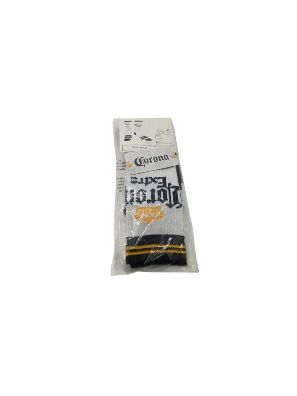 NIP Bioworld Corona Extra Crew Socks Sz 6.5-12.5 White Blue Beer Logo Novelty